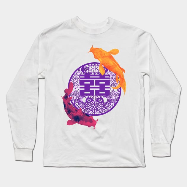 Double Happiness Koi Fish - Yoga Calm Vibe Pink Purple and Orange Long Sleeve T-Shirt by CRAFTY BITCH